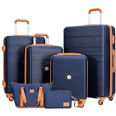 Travelhouse Bari Set van 6 harde koffers met wielen, reistas en toiletset, marineblauw/blauw, lengte: 77 cm, breedte: 28,5 cm, hoogte: 51 cm, kofferset Travelhouse Bari Set van 6 harde koffers met wielen, reistas en toiletset, marineblauw/blauw, lengte: 77 cm, breedte: 28,5 cm, hoogte: 51 cm, kofferset