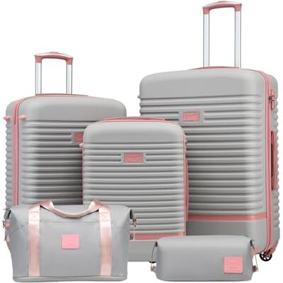 Coolife 5-delige kofferset, met reistassen en toilettas 20"+24"+28" koffer voor familiereizen, lichtgewicht ABS, TSA-slot, 360° draaibare wielen, telescopische handgreep Coolife 5-delige kofferset, met reistassen en toilettas 20"+24"+28" koffer voor familiereizen, lichtgewicht ABS, TSA-slot, 360° draaibare wielen, telescopische handgreep