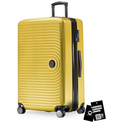 Hauptstadtkoffer Middelgroot, set van 3 koffers + digitaal bagagelabel, reistrolleys (S-M-L) + bagagelabel met QR-code, 4 dubbele wielen, ABS-harde schaal, uitbreiding, Geel., Harde koffer met Hauptstadtkoffer Middelgroot, set van 3 koffers + digitaal bagagelabel, reistrolleys (S-M-L) + bagagelabel met QR-code, 4 dubbele wielen, ABS-harde schaal, uitbreiding, Geel., Harde koffer met