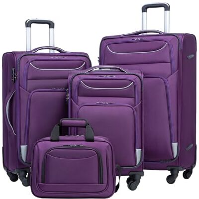 Coolife Trolleykoffer, reiskoffer met 4 wielen, stoffen koffer, handbagage, TSA-slot, koffer bevat 1 grote schoudertas, Paars en zilver, Softbox van Oxford-stof Coolife Trolleykoffer, reiskoffer met 4 wielen, stoffen koffer, handbagage, TSA-slot, koffer bevat 1 grote schoudertas, Paars en zilver, Softbox van Oxford-stof