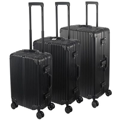 Laroqx FusionShell Set van 3 harde koffers met aluminium frame 57 68 77 cm (43 l, 65 l, 110 l) versterkt frame TSA-cijferslot 360° rubberen dubbele wielen Handgreep, zwart., Modern design met Laroqx FusionShell Set van 3 harde koffers met aluminium frame 57 68 77 cm (43 l, 65 l, 110 l) versterkt frame TSA-cijferslot 360° rubberen dubbele wielen Handgreep, zwart., Modern design met