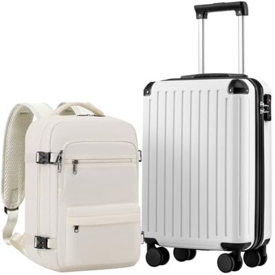 Coolife Handbagage 55 x 35 x 20 cm voor vliegtuig Ryanair handbagage cabinebagage harde koffer met TSA-slot en 4 dubbele wielen, Wit-417, Harde handbagagekoffer reiskoffer PC+ABS Rigide, Serrure TSA, doubles roulettes, résistante, polyvalent – pour réun Coolife Handbagage 55 x 35 x 20 cm voor vliegtuig Ryanair handbagage cabinebagage harde koffer met TSA-slot en 4 dubbele wielen, Wit-417, Harde handbagagekoffer reiskoffer PC+ABS Rigide, Serrure TSA, doubles roulettes, résistante, polyvalent – pour réun