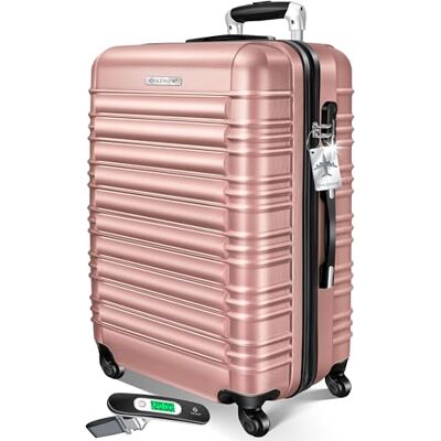 KESSER Reiskoffer met bagageweegschaal + bagagelabel Trolleykoffer Combinatiekoffer met 4 wielen Hard ABS Telescopische handgreep, Framboos roze, 75 cm KESSER Reiskoffer met bagageweegschaal + bagagelabel Trolleykoffer Combinatiekoffer met 4 wielen Hard ABS Telescopische handgreep, Framboos roze, 75 cm