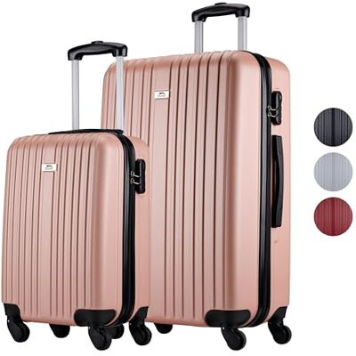 Slazenger Reiskofferset, 2-delig/3-delig, trolley handbagage en grote koffer, set harde ABS-koffer, met 360° wielen en combinatieslot, rolkoffer, roze, 2 Slazenger Reiskofferset, 2-delig/3-delig, trolley handbagage en grote koffer, set harde ABS-koffer, met 360° wielen en combinatieslot, rolkoffer, roze, 2