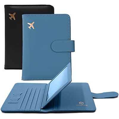 Melsbrinna Paspoorthouder met kaartsleuven, mooie paspoorthoes voor dames en heren, waterdichte reisportemonnee met RFID-blokkering, Blauw/Zwart, Schattig Melsbrinna Paspoorthouder met kaartsleuven, mooie paspoorthoes voor dames en heren, waterdichte reisportemonnee met RFID-blokkering, Blauw/Zwart, Schattig
