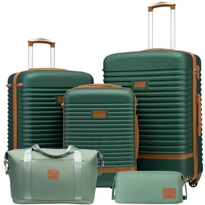 Coolife 3-delige kofferset, met reistassen en toilettas, Groen/Bruin 20 inch kleine koffer voor korte reizen, licht ABS, TSA-slot, 360° draaibare wielen, telescopische handgreep Coolife 3-delige kofferset, met reistassen en toilettas, Groen/Bruin 20 inch kleine koffer voor korte reizen, licht ABS, TSA-slot, 360° draaibare wielen, telescopische handgreep