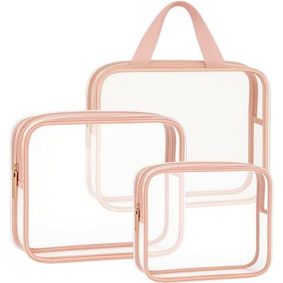 Retoo Set van 3 waterdichte transparante toilettassen voor vliegtuig, grote reistoilettas, toilettas voor dames, heren en kinderen, toilettas voor handbagage Retoo Set van 3 waterdichte transparante toilettassen voor vliegtuig, grote reistoilettas, toilettas voor dames, heren en kinderen, toilettas voor handbagage