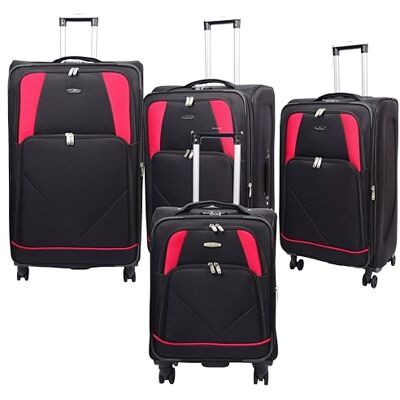 A1 FASHION GOODS Zachte trolley met 4 wielen, York zwart, rood, paars, zwart., Zachte uittrekbare koffer met zwenkwielen A1 FASHION GOODS Zachte trolley met 4 wielen, York zwart, rood, paars, zwart., Zachte uittrekbare koffer met zwenkwielen