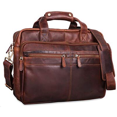 STILORD "Explorer" Leraarstas van leer voor heren en dames – grote vintage schooltas van echt leer met scheidingsriem en computervak – werktassen kleur: cognac donkerbruin STILORD "Explorer" Leraarstas van leer voor heren en dames – grote vintage schooltas van echt leer met scheidingsriem en computervak – werktassen kleur: cognac donkerbruin