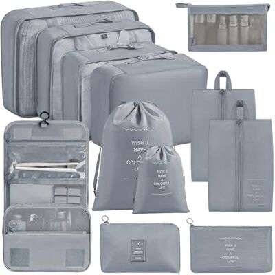 Chijoo Kofferorganizer, 12-delig (grijs), kofferorganizer, reisaccessoires, opbergtas, kofferorganizer, reisorganizer, verpakking kubussen Chijoo Kofferorganizer, 12-delig (grijs), kofferorganizer, reisaccessoires, opbergtas, kofferorganizer, reisorganizer, verpakking kubussen