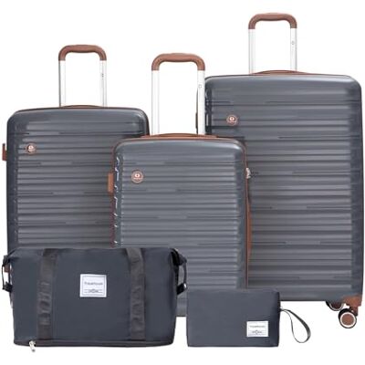 Travelhouse Ascona Set van 5 trolleykoffers van hard polycarbonaat en ABS, met reistas en toilettas, grijs., Kofferset Travelhouse Ascona Set van 5 trolleykoffers van hard polycarbonaat en ABS, met reistas en toilettas, grijs., Kofferset
