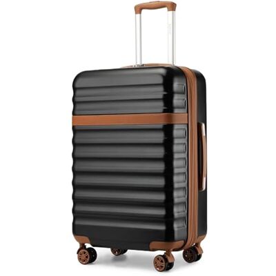 Kono Uittrekbare reiskoffer, harde en lichte koffer van ABS + PC, 4 stille wielen, 360 graden, TSA-slot, zwart/bruin, L (65 cm), lichte cabinekoffer van ABS + PC Kono Uittrekbare reiskoffer, harde en lichte koffer van ABS + PC, 4 stille wielen, 360 graden, TSA-slot, zwart/bruin, L (65 cm), lichte cabinekoffer van ABS + PC