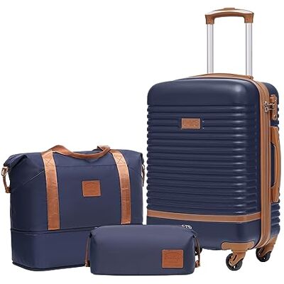 Coolife 3-delige kofferset, met reistassen en toilettas 20 inch kleine koffer voor korte reizen, lichtgewicht ABS, TSA-slot, 360° draaibare wielen, telescopische handgreep Coolife 3-delige kofferset, met reistassen en toilettas 20 inch kleine koffer voor korte reizen, lichtgewicht ABS, TSA-slot, 360° draaibare wielen, telescopische handgreep