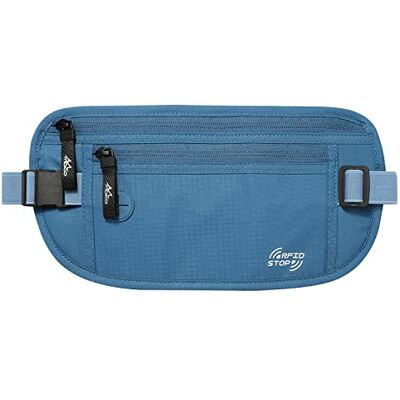 MoKo Beveiligde heuptas voor op reis, veiligheidsheuptas met geheime zak voor mannen en vrouwen, verborgen en beveiligde tas, waterdichte tas met opening voor hoofdtelefoon, blauw MoKo Beveiligde heuptas voor op reis, veiligheidsheuptas met geheime zak voor mannen en vrouwen, verborgen en beveiligde tas, waterdichte tas met opening voor hoofdtelefoon, blauw