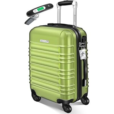 KESSER Reiskoffer met bagageweegschaal + bagagelabel Trolleykoffer 4 wielen cijferkoffer harde ABS telescopische handgreep, lichtgroen, handbagage KESSER Reiskoffer met bagageweegschaal + bagagelabel Trolleykoffer 4 wielen cijferkoffer harde ABS telescopische handgreep, lichtgroen, handbagage