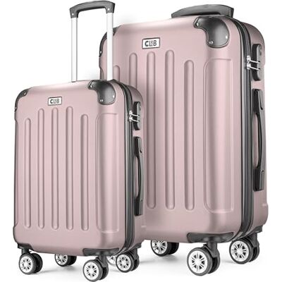 POSH Harde koffer met wielen, trolley, handbagage, groot, middelgroot, klein, van ABS, lichte 3-delige kofferset in de maten M-L-XL, Poeder roze, ABS-koffer POSH Harde koffer met wielen, trolley, handbagage, groot, middelgroot, klein, van ABS, lichte 3-delige kofferset in de maten M-L-XL, Poeder roze, ABS-koffer