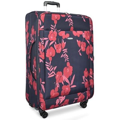 A1 FASHION GOODS Lichte en rekbare koffer met 4 wielen, zachte en rekbare schaal, bloemenpatroon, marineblauw, Navy Blauw, Koffer A1 FASHION GOODS Lichte en rekbare koffer met 4 wielen, zachte en rekbare schaal, bloemenpatroon, marineblauw, Navy Blauw, Koffer
