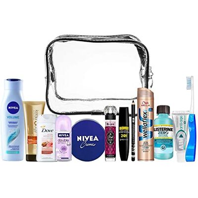 A2S Dames (b) 13-delige Comfort Travel Essentials-set, reisset geschikt voor handbagage, vakantie- en zakenreizen, bestaande uit alle benodigde merkproducten voor persoonlijke verzorging, in een PVC-toilettas A2S Dames (b) 13-delige Comfort Travel Essentials-set, reisset geschikt voor handbagage, vakantie- en zakenreizen, bestaande uit alle benodigde merkproducten voor persoonlijke verzorging, in een PVC-toilettas