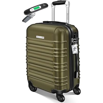 KESSER Reiskoffer met bagageweegschaal + bagagelabel Trolleykoffer 4 wielen cijferkoffer harde ABS telescopische handgreep, olijfgroen, handbagage KESSER Reiskoffer met bagageweegschaal + bagagelabel Trolleykoffer 4 wielen cijferkoffer harde ABS telescopische handgreep, olijfgroen, handbagage