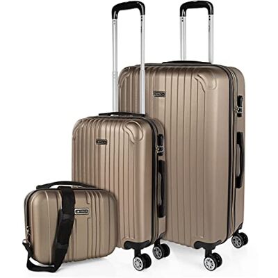 ITACA set van 3 trolley koffers, 50, 60 en 70 cm, van ABS, uitbreidbaar, hard, stevig en licht, telescopisch handvat 4 wielen, geïntegreerd slot, voordelig, Champagne ITACA set van 3 trolley koffers, 50, 60 en 70 cm, van ABS, uitbreidbaar, hard, stevig en licht, telescopisch handvat 4 wielen, geïntegreerd slot, voordelig, Champagne