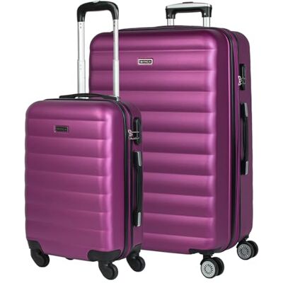 ITACA Reiskoffer met 4 wielen, trolley 55/65/75 cm en lichte, rekbare ABS-tas. 3 kleine, middelgrote 71200, Paars. ITACA Reiskoffer met 4 wielen, trolley 55/65/75 cm en lichte, rekbare ABS-tas. 3 kleine, middelgrote 71200, Paars.