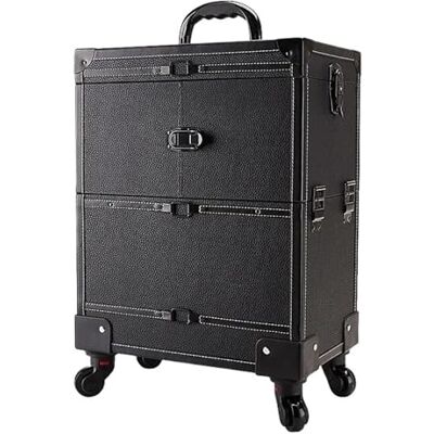 FonHNDG Mallette de maquillage à roulettes Mallette à outils pour le maquillage de grande capacité avec tige de traction, mallette universelle pour broderie roue, Black Straight (Without Drawer), Taglia Unica FonHNDG Mallette de maquillage à roulettes Mallette à outils pour le maquillage de grande capacité avec tige de traction, mallette universelle pour broderie roue, Black Straight (Without Drawer), Taglia Unica