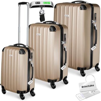 tectake Set van 3 harde koffers 801293, Champagne tectake Set van 3 harde koffers 801293, Champagne