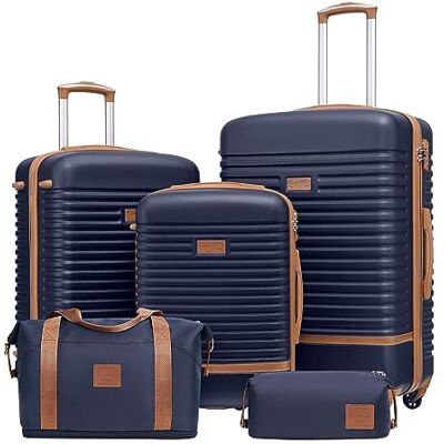 Coolife 3-delige kofferset, met reistassen en toilettas, Blauw/Bruin 20 inch kleine koffer voor korte reizen, licht ABS, TSA-slot, 360° draaibare wielen, telescopische handgreep Coolife 3-delige kofferset, met reistassen en toilettas, Blauw/Bruin 20 inch kleine koffer voor korte reizen, licht ABS, TSA-slot, 360° draaibare wielen, telescopische handgreep