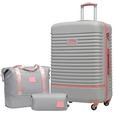 Coolife 3-delige kofferset, met reistassen en toilettas, Grijs/Roze 20 inch kleine koffer voor korte reizen, licht ABS, TSA-slot, 360° draaibare wielen, telescopische handgreep Coolife 3-delige kofferset, met reistassen en toilettas, Grijs/Roze 20 inch kleine koffer voor korte reizen, licht ABS, TSA-slot, 360° draaibare wielen, telescopische handgreep
