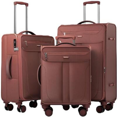 Travely Kofferset van stof, Rood, Set M + L + XL Travely Kofferset van stof, Rood, Set M + L + XL