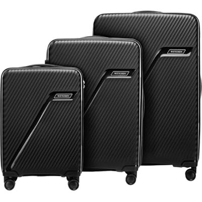 WITTCHEN WIN Line Set de valises M L XL bagage rigide Valise rigide polypropylène serrure à combinaison poignée télescopique 4 doubles roues 360° Noir-argent WITTCHEN WIN Line Set de valises M L XL bagage rigide Valise rigide polypropylène serrure à combinaison poignée télescopique 4 doubles roues 360° Noir-argent