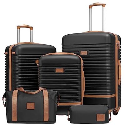 Coolife 3-delige kofferset, met reistassen en toilettas, Zwart/Bruin 20 inch kleine koffer voor korte reizen, licht ABS, TSA-slot, 360° draaibare wielen, telescopische handgreep Coolife 3-delige kofferset, met reistassen en toilettas, Zwart/Bruin 20 inch kleine koffer voor korte reizen, licht ABS, TSA-slot, 360° draaibare wielen, telescopische handgreep
