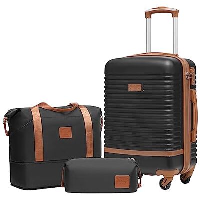 Coolife 3-delige kofferset, met reistassen en toilettas, Zwart/Bruin, Vrije 20 inch kleine koffer voor korte reizen, licht ABS, TSA-slot, 360° draaibare wielen, telescopische handgreep Coolife 3-delige kofferset, met reistassen en toilettas, Zwart/Bruin, Vrije 20 inch kleine koffer voor korte reizen, licht ABS, TSA-slot, 360° draaibare wielen, telescopische handgreep