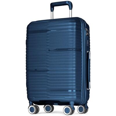 POSH Polypropyleen koffer, make-uptassen, handbagage, middelgrote en grote koffers en trolleys, reiskoffer met TSA-slot en geruisloze dubbele wielen, stapelbaar, Blauw, Klassiek POSH Polypropyleen koffer, make-uptassen, handbagage, middelgrote en grote koffers en trolleys, reiskoffer met TSA-slot en geruisloze dubbele wielen, stapelbaar, Blauw, Klassiek