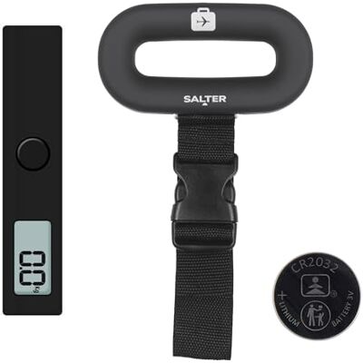 Salter BkdcTM 9500 Digitale bagageweegschaal met haak voor handbagage/tas, groot digitaal display, draagbare elektronische reisweegschaal, 40 kg, compact, inclusief accu, zwart Salter BkdcTM 9500 Digitale bagageweegschaal met haak voor handbagage/tas, groot digitaal display, draagbare elektronische reisweegschaal, 40 kg, compact, inclusief accu, zwart