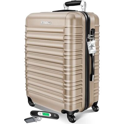 KESSER Reiskoffer met bagageweegschaal + bagagelabel trolley wielen ABS telescopische handgreep, champagne, 75 cm KESSER Reiskoffer met bagageweegschaal + bagagelabel trolley wielen ABS telescopische handgreep, champagne, 75 cm