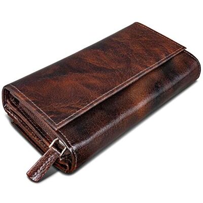 ROYALZ Orelia Damesportemonnee, vintage, leer, groot, met veel vakken, RFID-blokkering, liggend formaat, Azorra Bruin, Medium ROYALZ Orelia Damesportemonnee, vintage, leer, groot, met veel vakken, RFID-blokkering, liggend formaat, Azorra Bruin, Medium