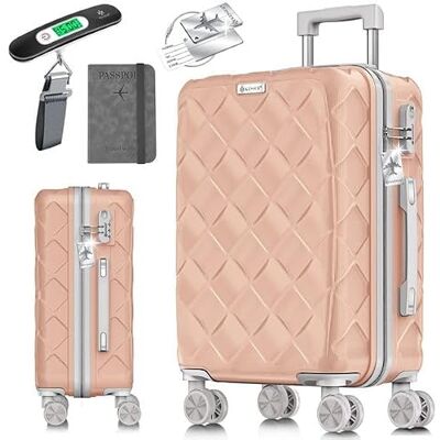 KESSER Reiskoffer, handbagage, harde schaal, ABS, met cijferslot, bagageweegschaal en reisportemonnee met 360° wielen, trolley voor zaken en reizen, Naakt grijs, Klassiek KESSER Reiskoffer, handbagage, harde schaal, ABS, met cijferslot, bagageweegschaal en reisportemonnee met 360° wielen, trolley voor zaken en reizen, Naakt grijs, Klassiek