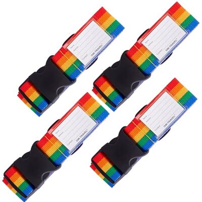 OW-Travel Kofferriem, kofferriem met etiket, regenboog, 4 stuks Gemakkelijk te herkennen vliegtuigkofferriem, bagageriem reiskoffer veiligheid voor koffers en vliegtuigaccessoires OW-Travel Kofferriem, kofferriem met etiket, regenboog, 4 stuks Gemakkelijk te herkennen vliegtuigkofferriem, bagageriem reiskoffer veiligheid voor koffers en vliegtuigaccessoires