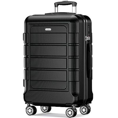 SHOWKOO Koffer met harde schaal ABS + PC, uittrekbaar, licht, duurzaam, trolley, handbagageset, met 4 stille 360° wielen en TSA-slot, zwart., kofferset SHOWKOO Koffer met harde schaal ABS + PC, uittrekbaar, licht, duurzaam, trolley, handbagageset, met 4 stille 360° wielen en TSA-slot, zwart., kofferset