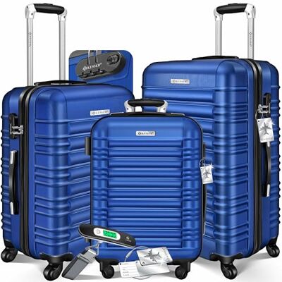 KESSER ® Harde ABS-koffer met harde wielen, 3 stuks, met telescopische handgreep, Blauw KESSER ® Harde ABS-koffer met harde wielen, 3 stuks, met telescopische handgreep, Blauw