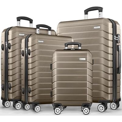 tillvex ® Set van 4 reiskoffers + weegschaal, 4 bagageriemen en 4 bagagelabels Kofferset met wielen en TSA-Lock Reistassen met harde schaal S-M-L-XL (roségoud) tillvex ® Set van 4 reiskoffers + weegschaal, 4 bagageriemen en 4 bagagelabels Kofferset met wielen en TSA-Lock Reistassen met harde schaal S-M-L-XL (roségoud)