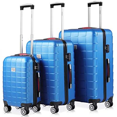Monzana ® Set van 3 harde koffers M/L/XL, TSA-hangslot, 360° wielen, bagage, 2 handgrepen, trolley, ABS-kunststof, reizen, vliegtuig, blauw, medium, groot, extra groot Monzana ® Set van 3 harde koffers M/L/XL, TSA-hangslot, 360° wielen, bagage, 2 handgrepen, trolley, ABS-kunststof, reizen, vliegtuig, blauw, medium, groot, extra groot