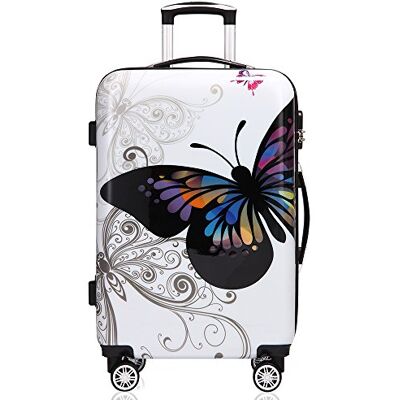 Monzana ® Reiskoffer met harde wielen met ABS PC-coating, telescopische handgreep, rubberen dubbele wielen, maat M, L, XL, handbagage, weekend, wit met design, XL, 98 liter Monzana ® Reiskoffer met harde wielen met ABS PC-coating, telescopische handgreep, rubberen dubbele wielen, maat M, L, XL, handbagage, weekend, wit met design, XL, 98 liter