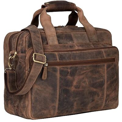 STILORD 'Experience' Lerarentas Leer Schooltas Lerarentas Aktetas Zakelijke Tas Vintage Trolley Attach, Calais Bruin, koffer STILORD 'Experience' Lerarentas Leer Schooltas Lerarentas Aktetas Zakelijke Tas Vintage Trolley Attach, Calais Bruin, koffer