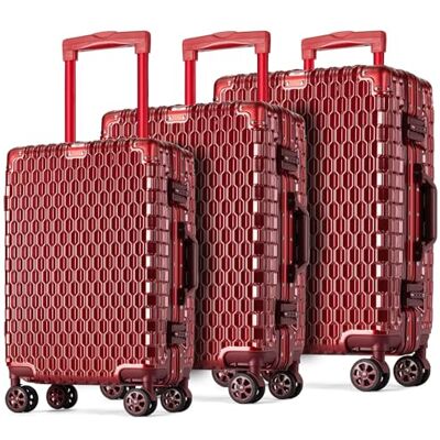 POSH Harde koffer van polycarbonaat met aluminium frame en TSA-sloten, M, L, XL, reiskoffer 60, 70, 80 cm, 360 graden stil, dubbele wielen, Rood, Harde koffer van polycarbonaat, versterkt aluminium POSH Harde koffer van polycarbonaat met aluminium frame en TSA-sloten, M, L, XL, reiskoffer 60, 70, 80 cm, 360 graden stil, dubbele wielen, Rood, Harde koffer van polycarbonaat, versterkt aluminium