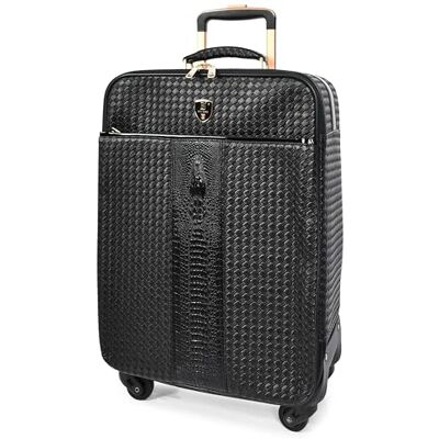 A1 FASHION GOODS Eclipse Set van 3 koffers van kunstleer met lichte zwenkwielen en stabilisatoren, zwart, zwart., Koffer A1 FASHION GOODS Eclipse Set van 3 koffers van kunstleer met lichte zwenkwielen en stabilisatoren, zwart, zwart., Koffer