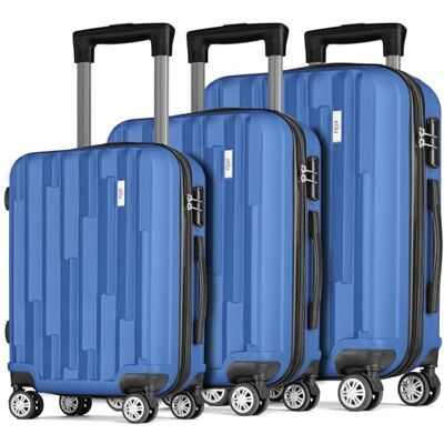 POSH Grote harde ABS-koffer reiskoffer met cijferslot lichte 360° wielen voor korte en lange reizen, Blauw, Harde handkoffer met 4 draaibare wielen POSH Grote harde ABS-koffer reiskoffer met cijferslot lichte 360° wielen voor korte en lange reizen, Blauw, Harde handkoffer met 4 draaibare wielen