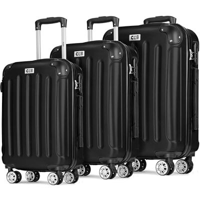 POSH ABS koffer groot 75 cm, middelgroot 65 cm en handbagage, harde koffer in één, 360° wielen gemakkelijk te rollen totaal volume 198 liter, zwart., Set harde koffers met 360° dubbele wielen POSH ABS koffer groot 75 cm, middelgroot 65 cm en handbagage, harde koffer in één, 360° wielen gemakkelijk te rollen totaal volume 198 liter, zwart., Set harde koffers met 360° dubbele wielen