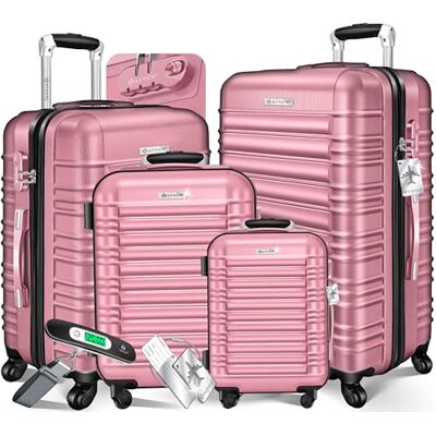 KESSER ® Set van 4 harde ABS-koffers met telescopische handgreep S-M-L-XL, Roze KESSER ® Set van 4 harde ABS-koffers met telescopische handgreep S-M-L-XL, Roze